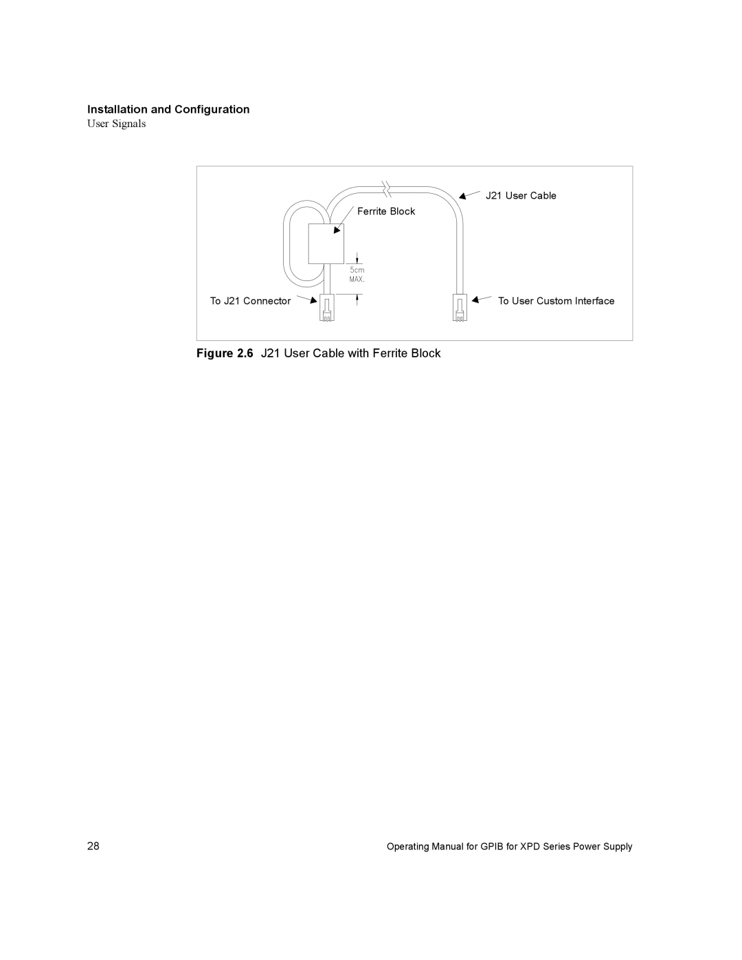 Xantrex Technology GPIB-XPD manual J21 User Cable with Ferrite Block 