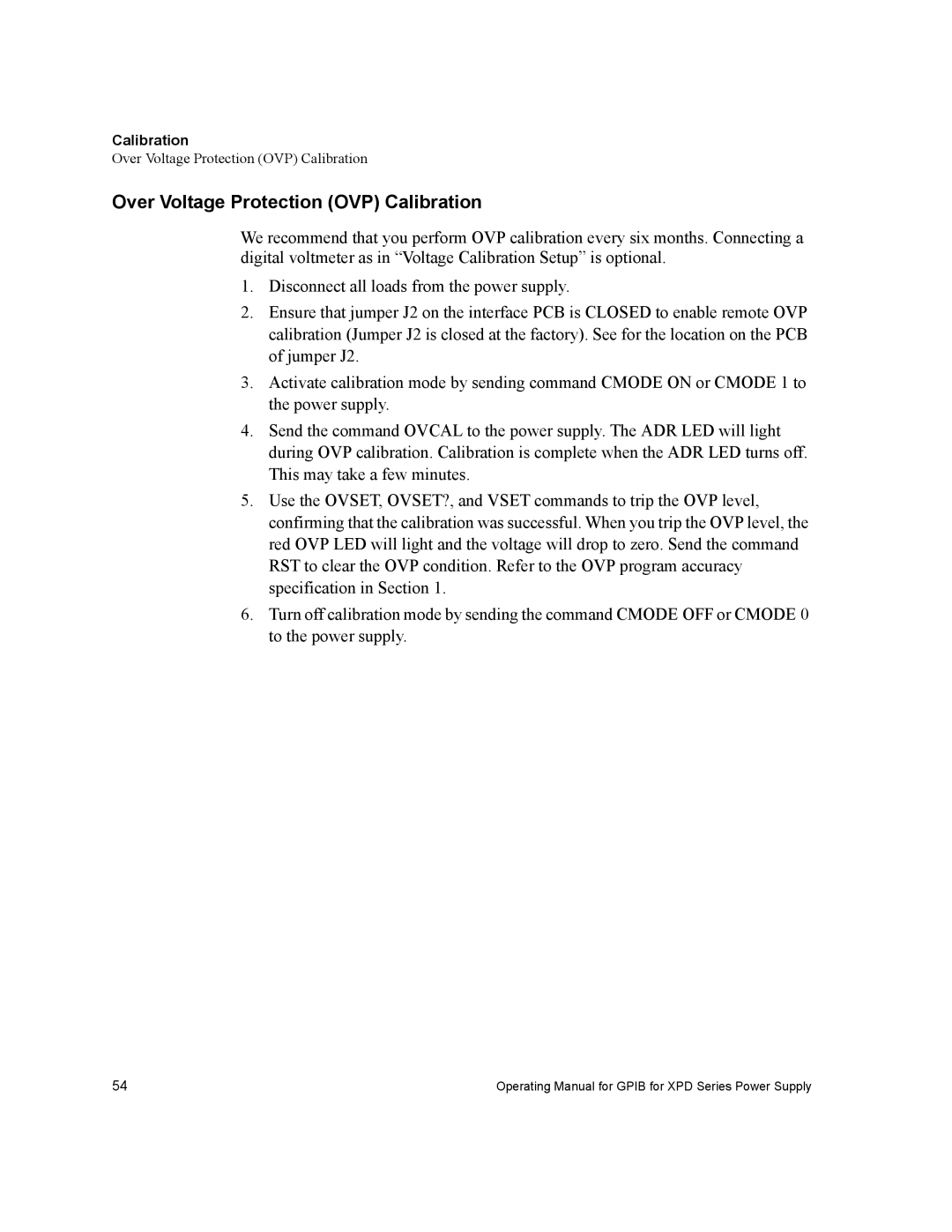 Xantrex Technology GPIB-XPD manual Over Voltage Protection OVP Calibration 