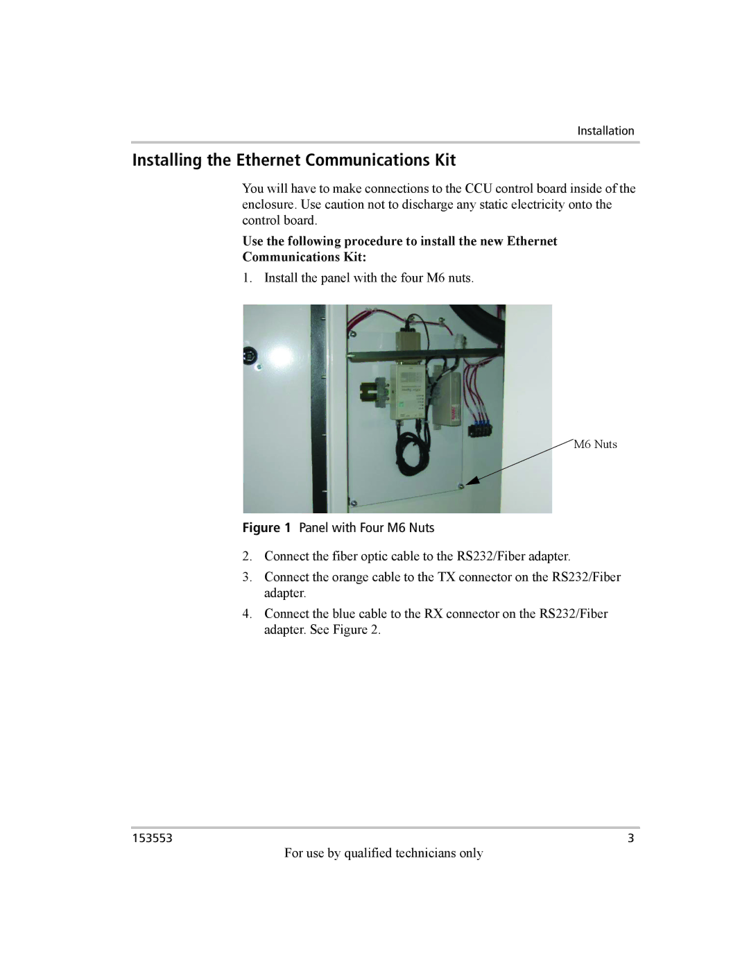 Xantrex Technology GT Series manual Installing the Ethernet Communications Kit, Panel with Four M6 Nuts 