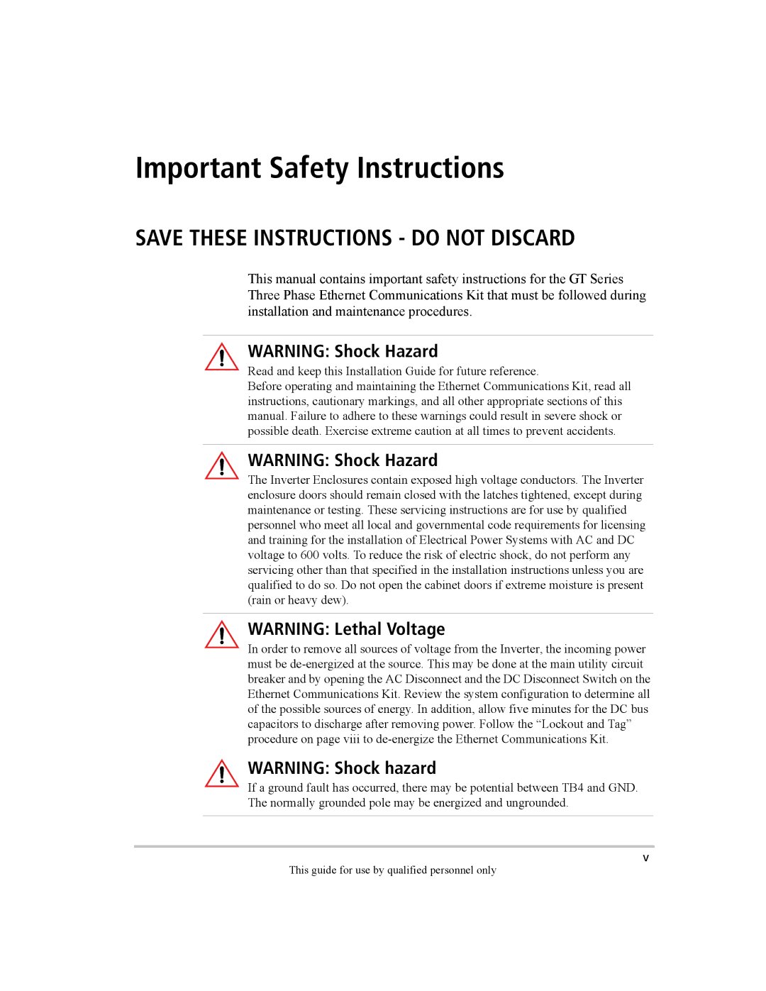 Xantrex Technology GT Series manual Important Safety Instructions, Save These Instructions do not Discard 