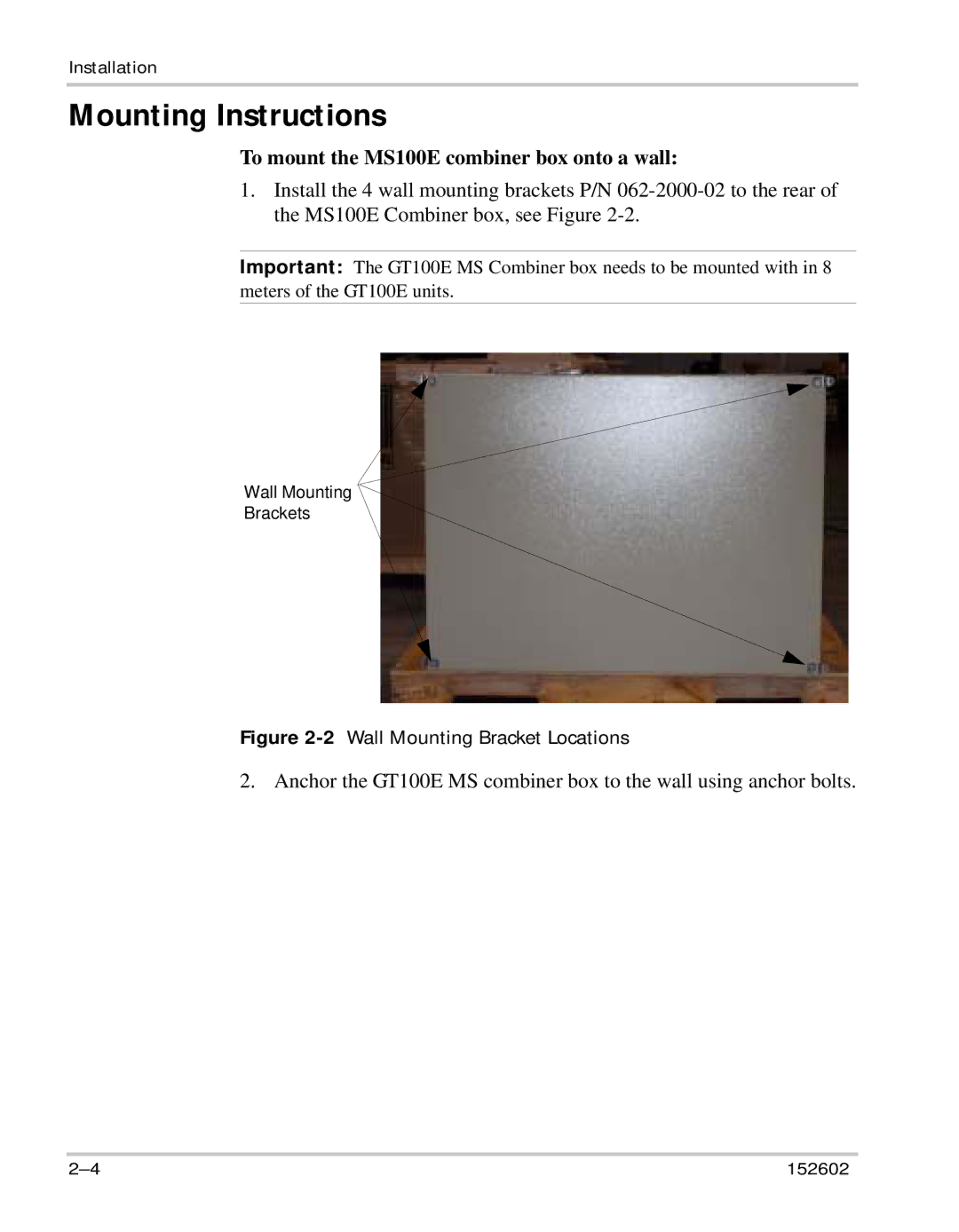 Xantrex Technology GT100E owner manual Mounting Instructions, To mount the MS100E combiner box onto a wall 