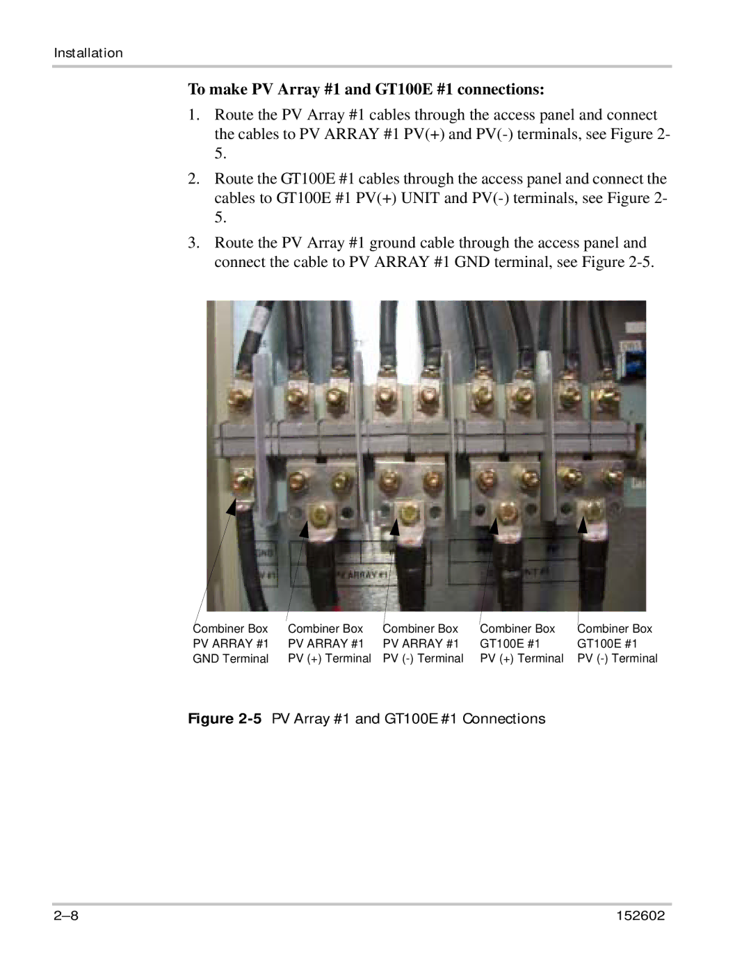 Xantrex Technology owner manual To make PV Array #1 and GT100E #1 connections, 5PV Array #1 and GT100E #1 Connections 