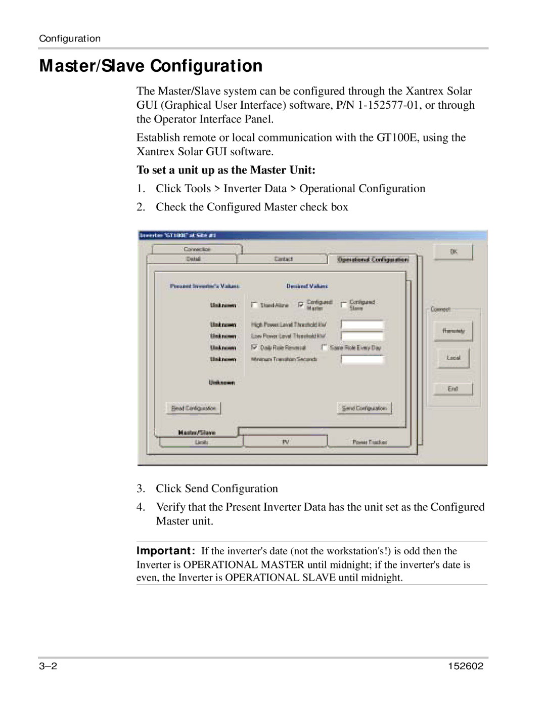 Xantrex Technology GT100E owner manual Master/Slave Configuration, To set a unit up as the Master Unit 