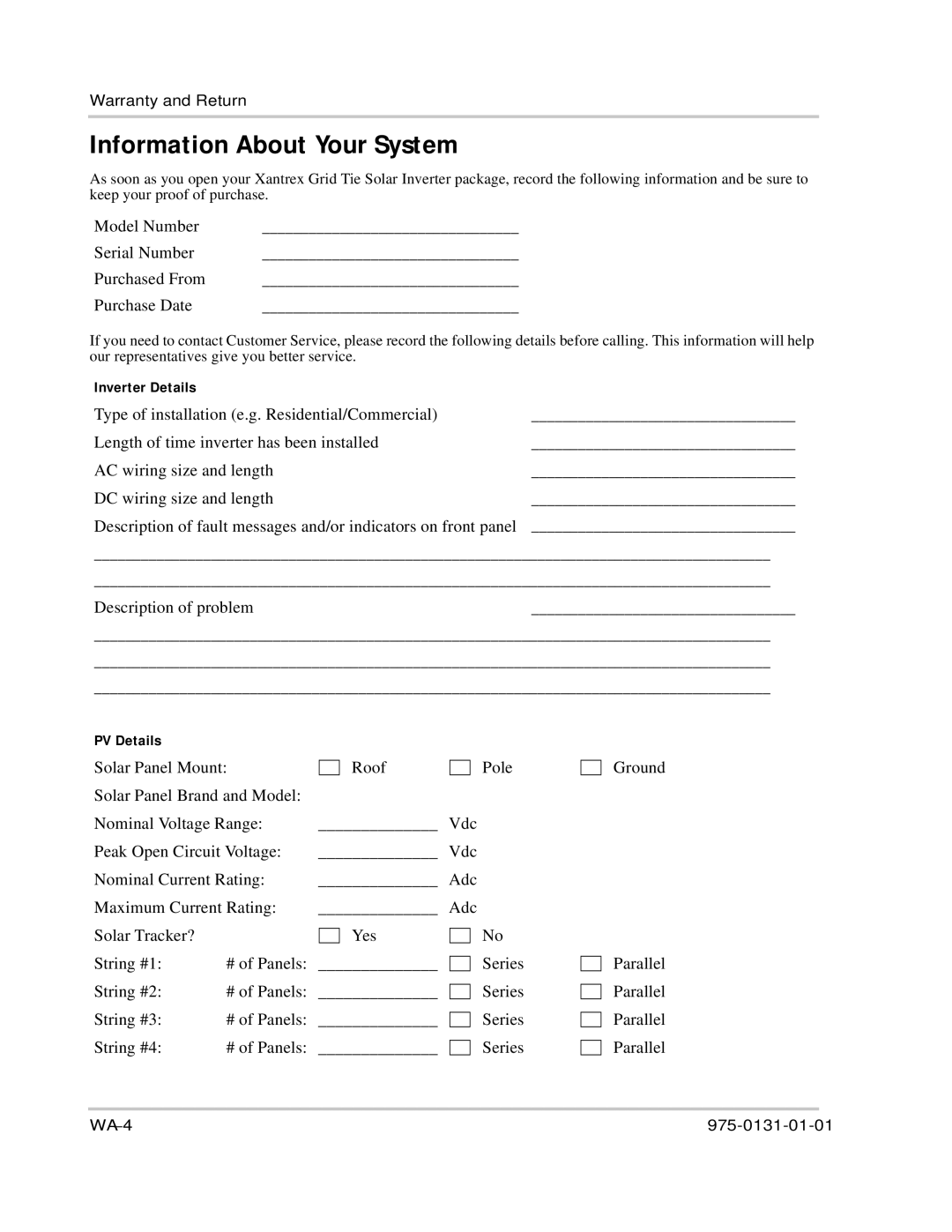 Xantrex Technology GT3.0 owner manual Information About Your System, Inverter Details, PV Details 