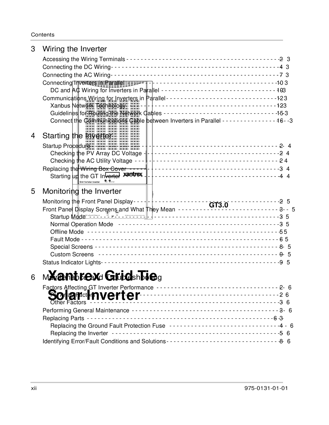 Xantrex Technology GT3.0 owner manual Wiring the Inverter, Starting the Inverter, Monitoring the Inverter 