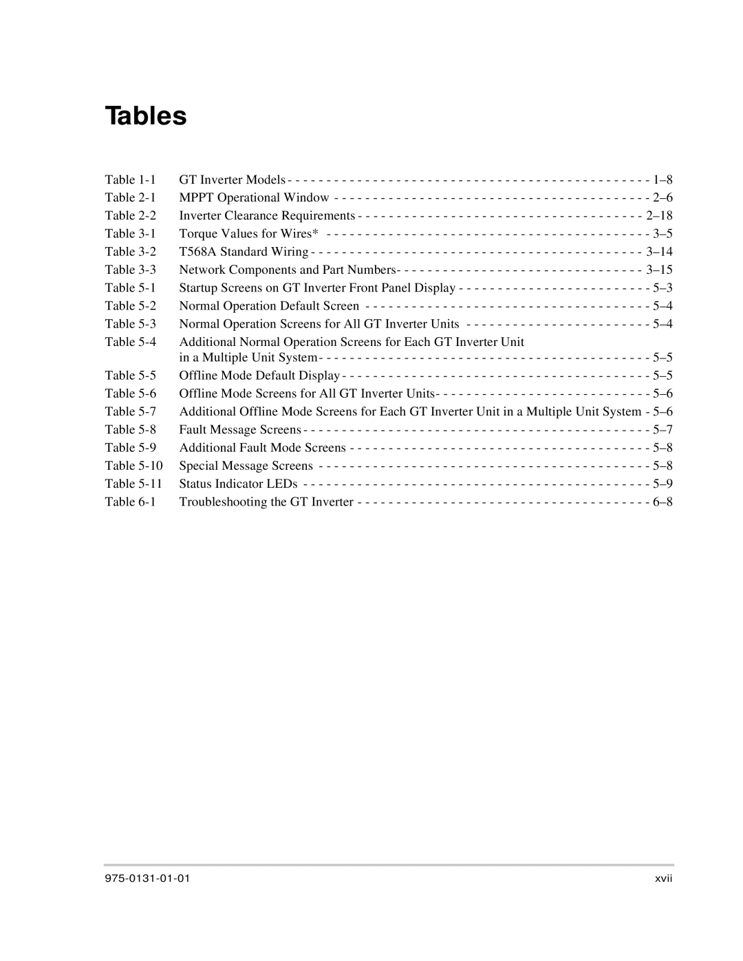 Xantrex Technology GT3.0 owner manual Tables 