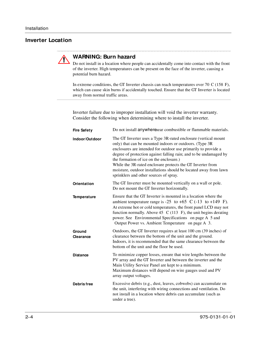 Xantrex Technology GT3.0 owner manual Inverter Location 