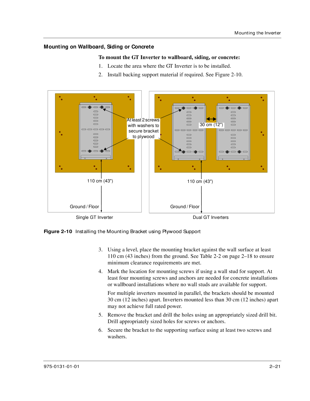 Xantrex Technology GT3.0 owner manual Mounting on Wallboard, Siding or Concrete 