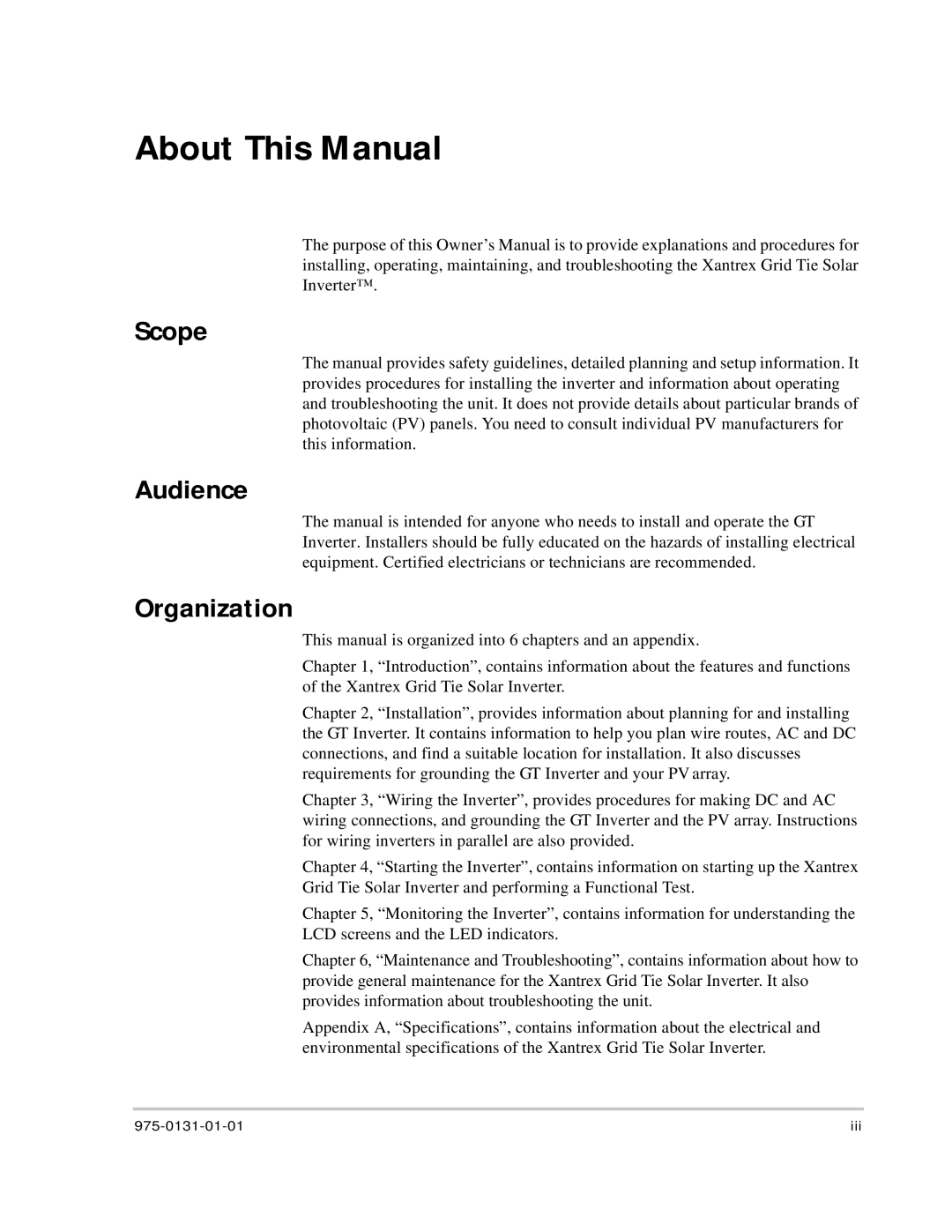 Xantrex Technology GT3.0 owner manual Scope, Audience, Organization 