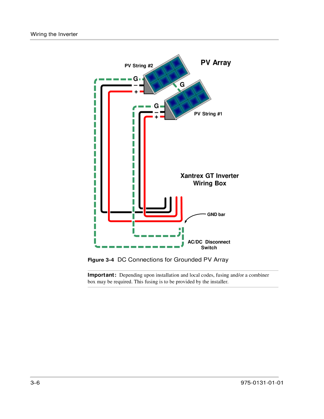 Xantrex Technology GT3.0 owner manual Xantrex GT Inverter Wiring Box, 4DC Connections for Grounded PV Array 