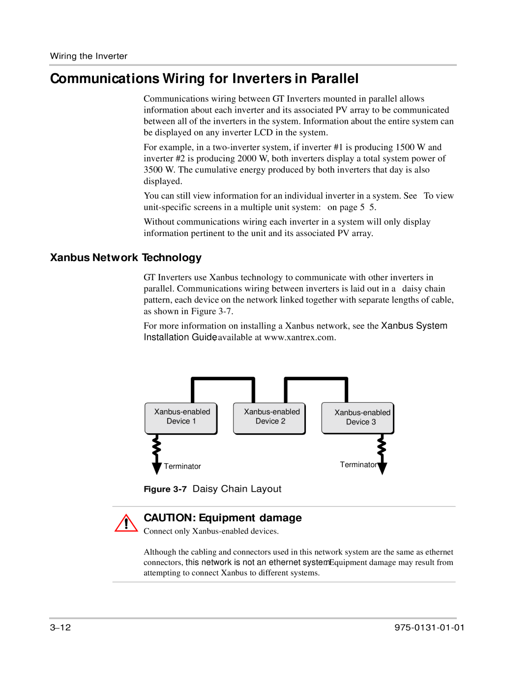 Xantrex Technology GT3.0 owner manual Communications Wiring for Inverters in Parallel, Xanbus Network Technology 