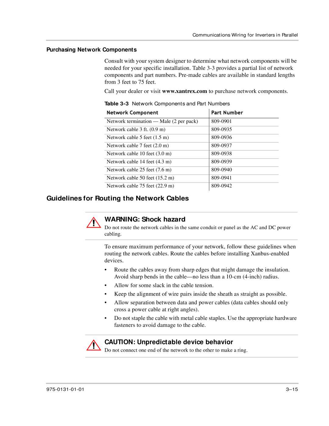 Xantrex Technology GT3.0 owner manual Guidelines for Routing the Network Cables, Purchasing Network Components 