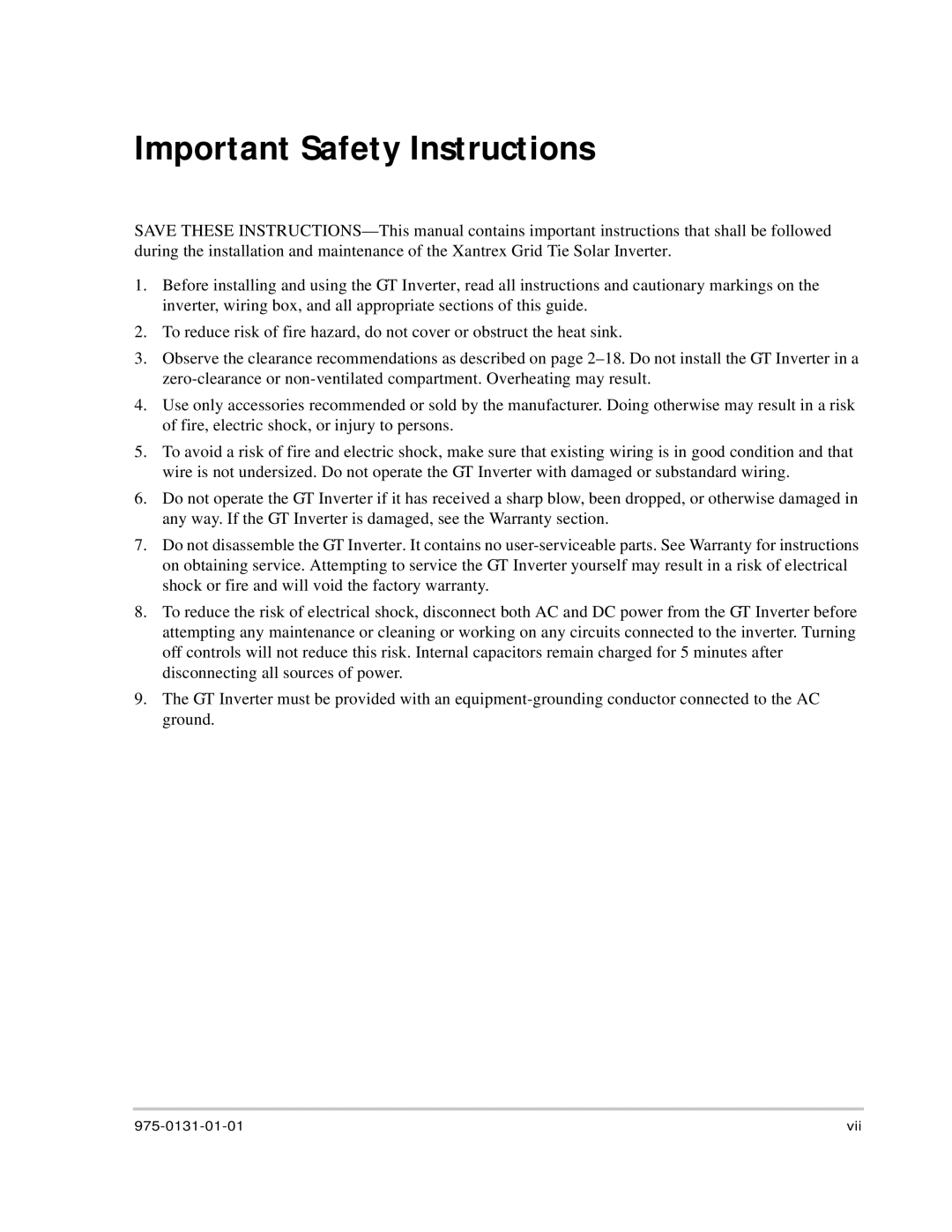 Xantrex Technology GT3.0 owner manual Important Safety Instructions 