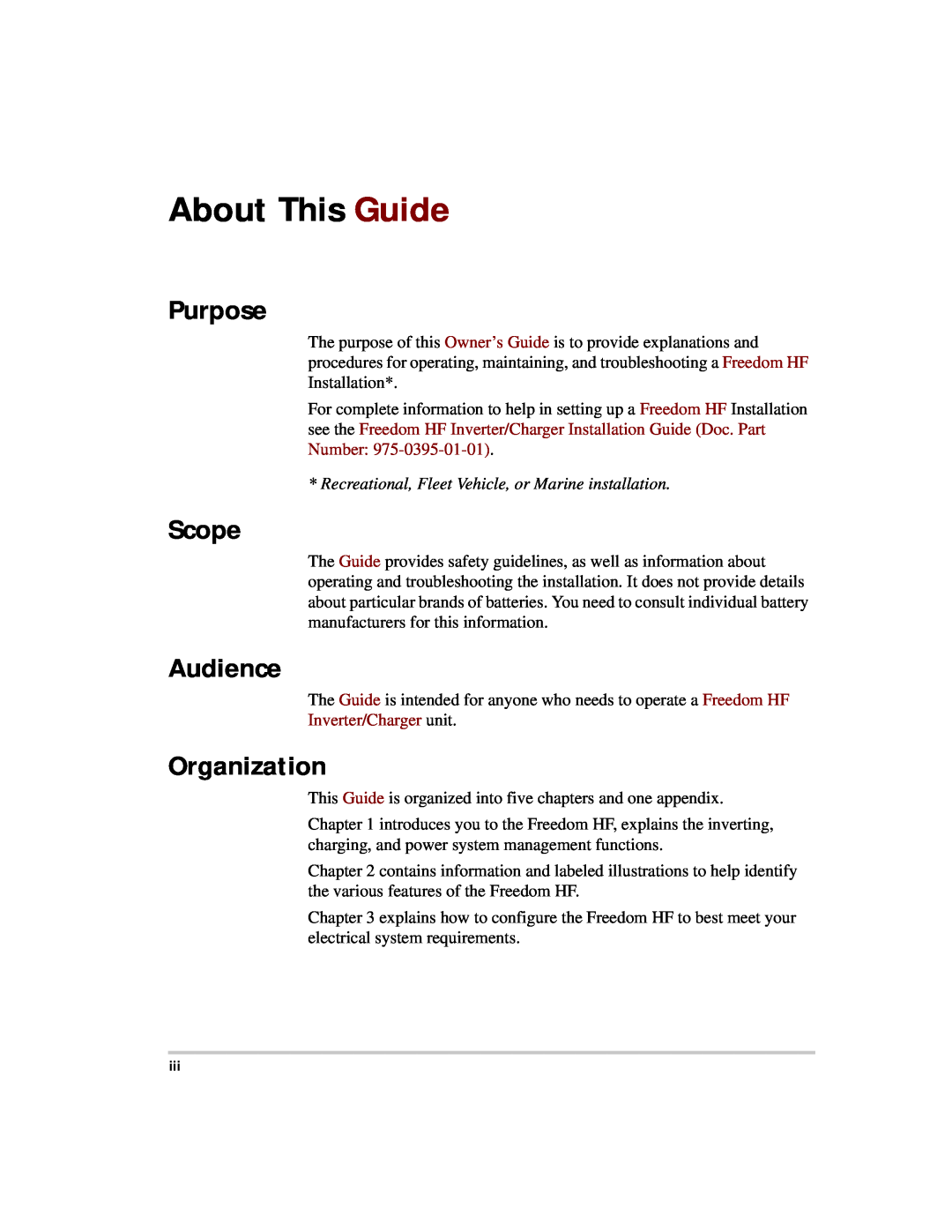 Xantrex Technology HF 1800, HF 1000 manual About This Guide, Purpose, Scope, Audience, Organization 
