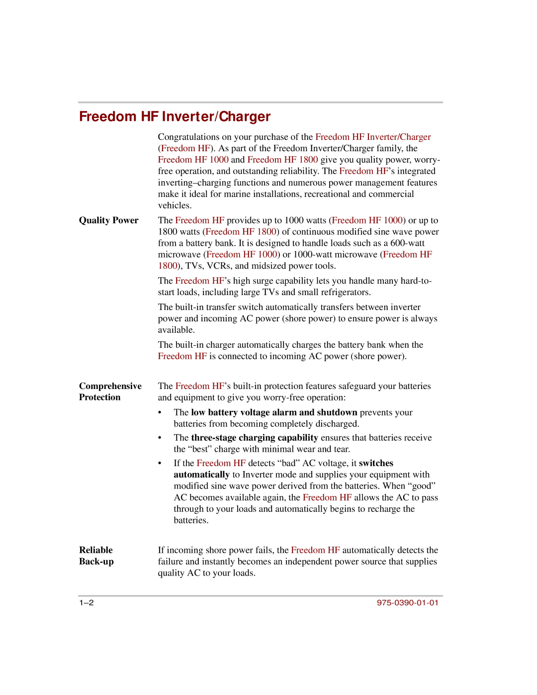 Xantrex Technology HF 1000, HF 1800 manual Freedom HF Inverter/Charger 