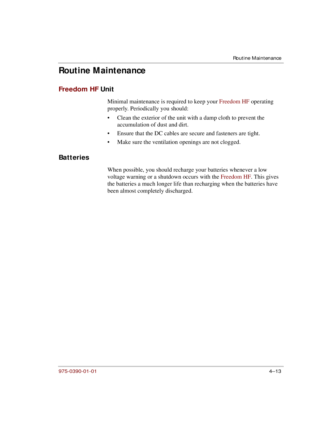 Xantrex Technology HF 1800, HF 1000 manual Routine Maintenance, Batteries 