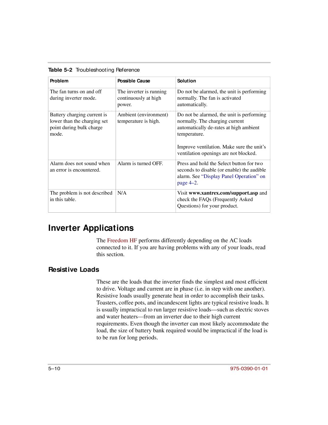 Xantrex Technology HF 1000, HF 1800 manual Inverter Applications, Resistive Loads 