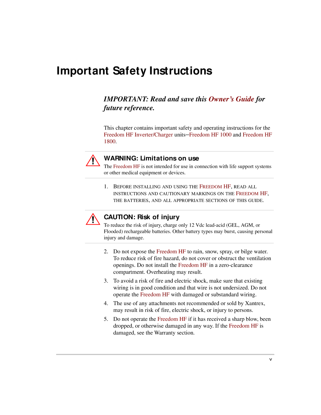 Xantrex Technology HF 1800, HF 1000 manual Important Safety Instructions 