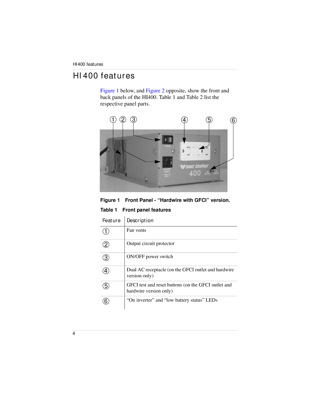 Xantrex Technology manual ➀ ➁ ➂ ➃ ➄ ➅, HI400 features 