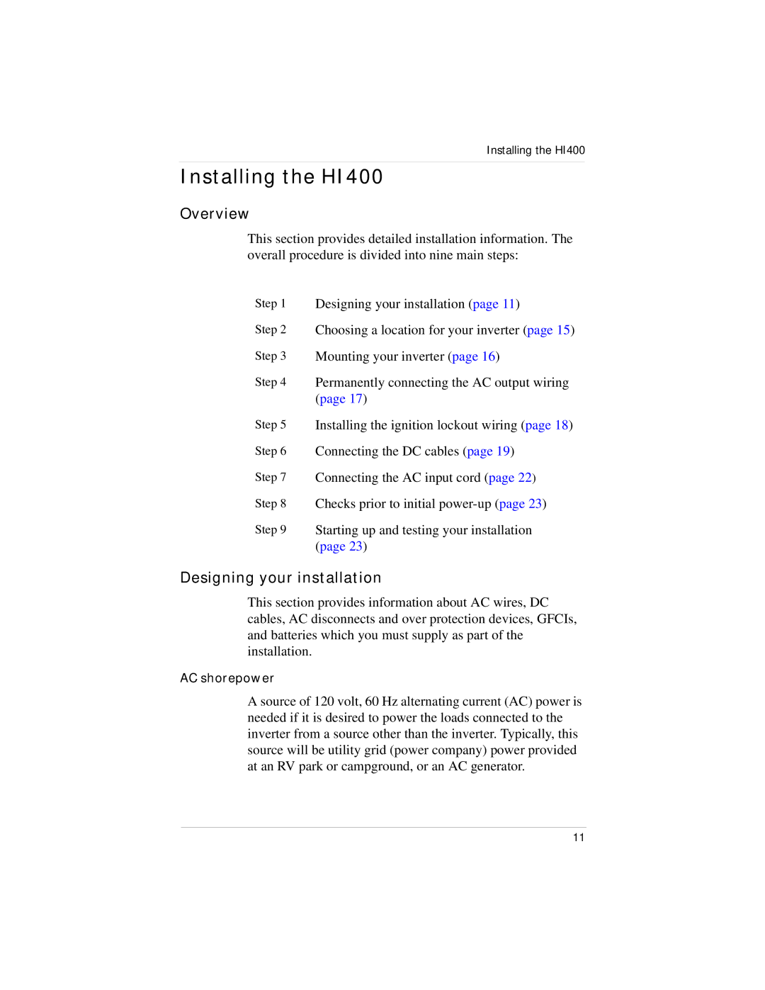 Xantrex Technology manual Installing the HI400, Overview, Designing your installation 