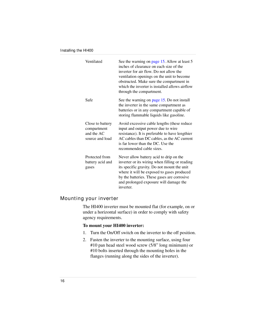 Xantrex Technology manual Mounting your inverter, To mount your HI400 inverter 