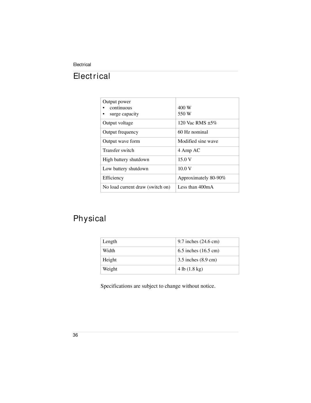 Xantrex Technology HI400 manual Electrical, Physical 