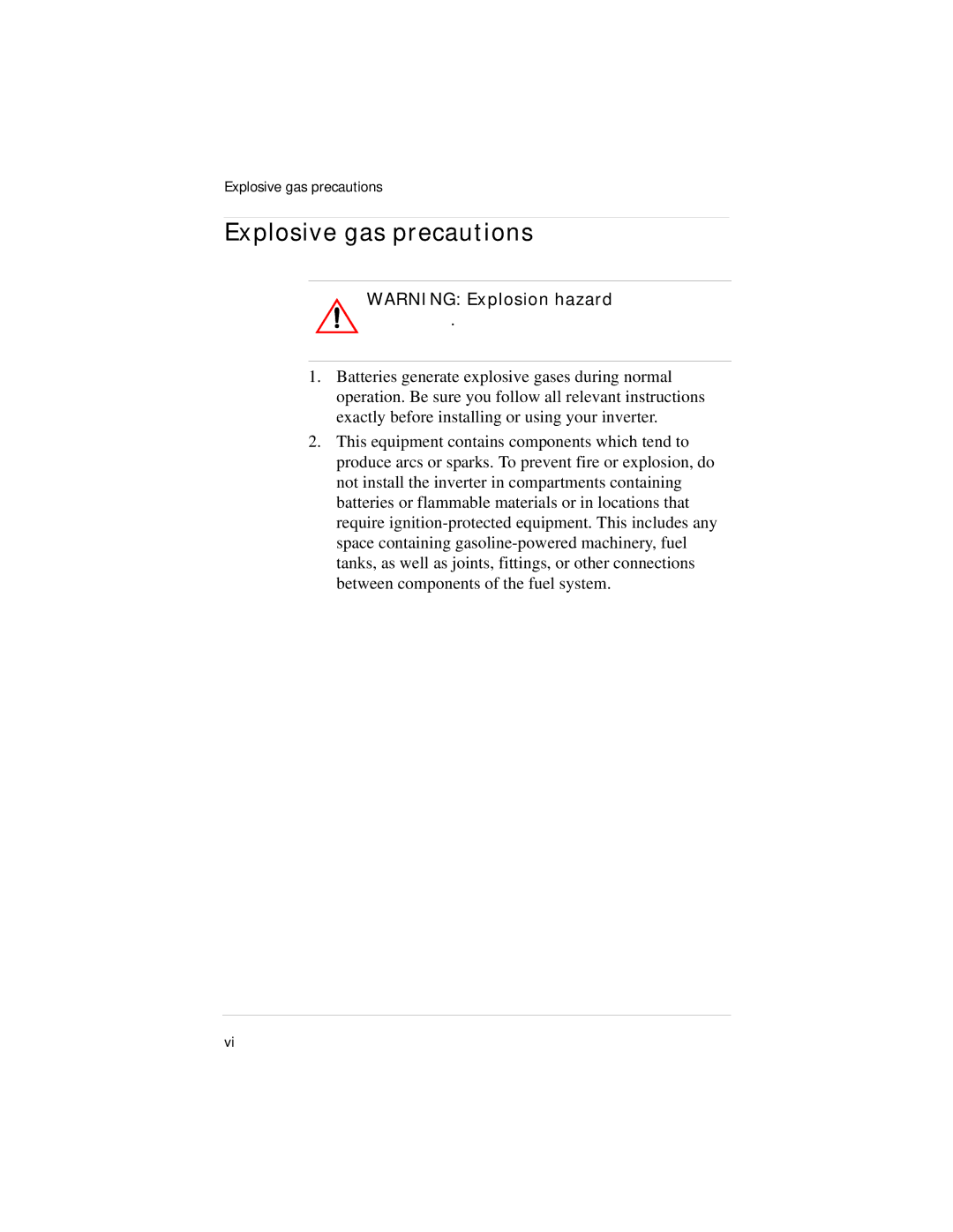 Xantrex Technology HI400 manual Explosive gas precautions 