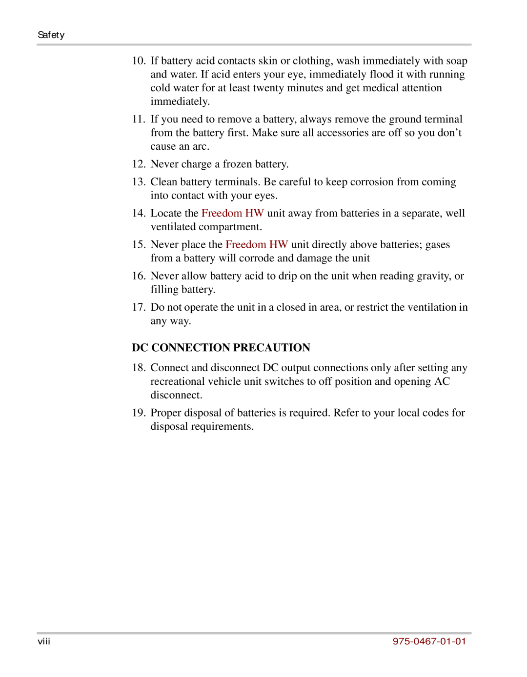 Xantrex Technology HW 1000 manual DC Connection Precaution 