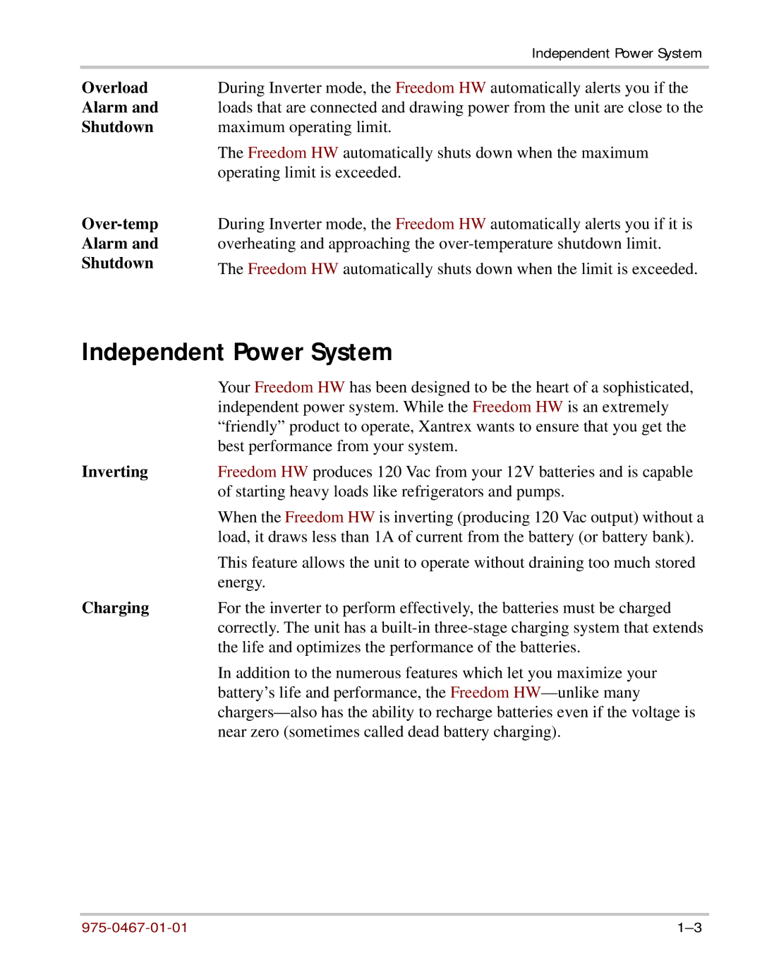 Xantrex Technology HW 1000 manual Independent Power System 