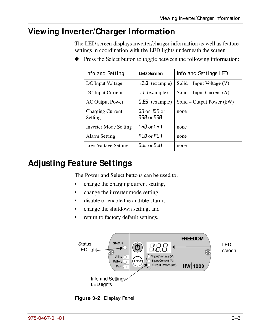 Xantrex Technology HW 1000 manual Viewing Inverter/Charger Information, Adjusting Feature Settings 