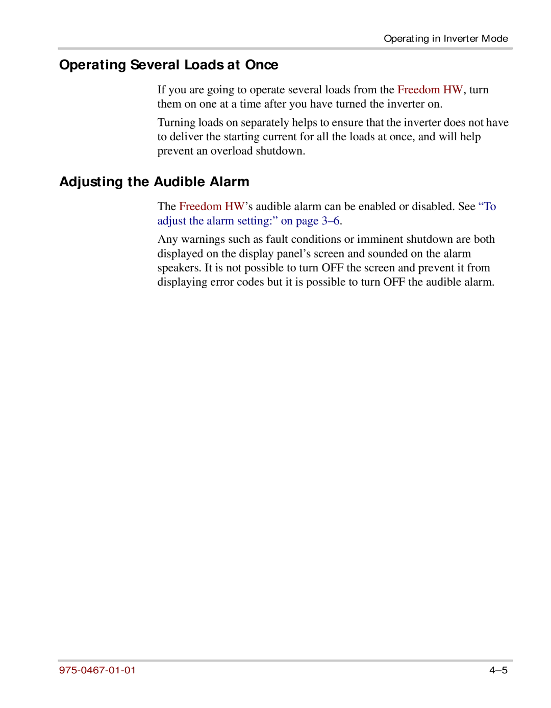 Xantrex Technology HW 1000 manual Operating Several Loads at Once, Adjusting the Audible Alarm 