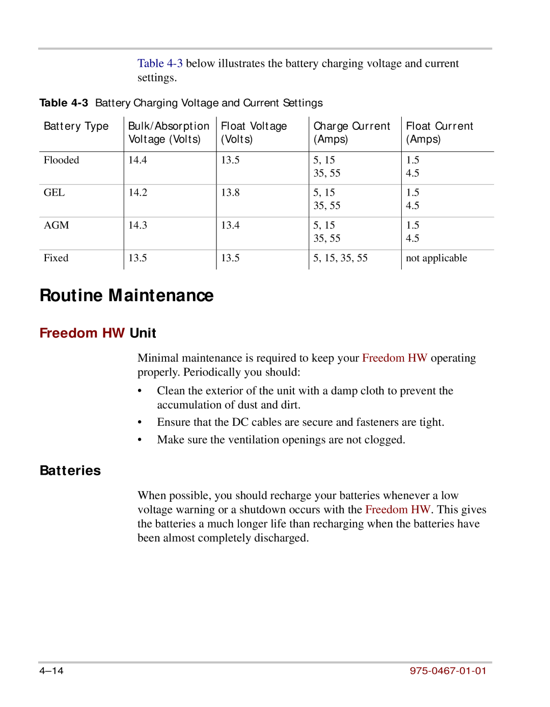 Xantrex Technology HW 1000 manual Routine Maintenance, Batteries 