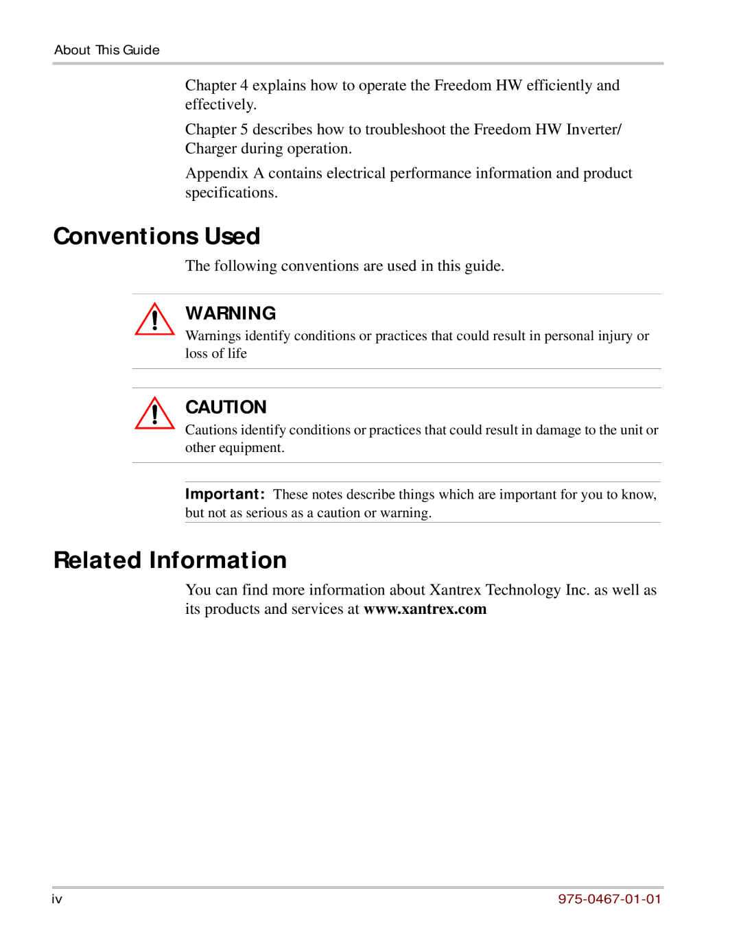 Xantrex Technology HW 1000 manual Conventions Used, Related Information 