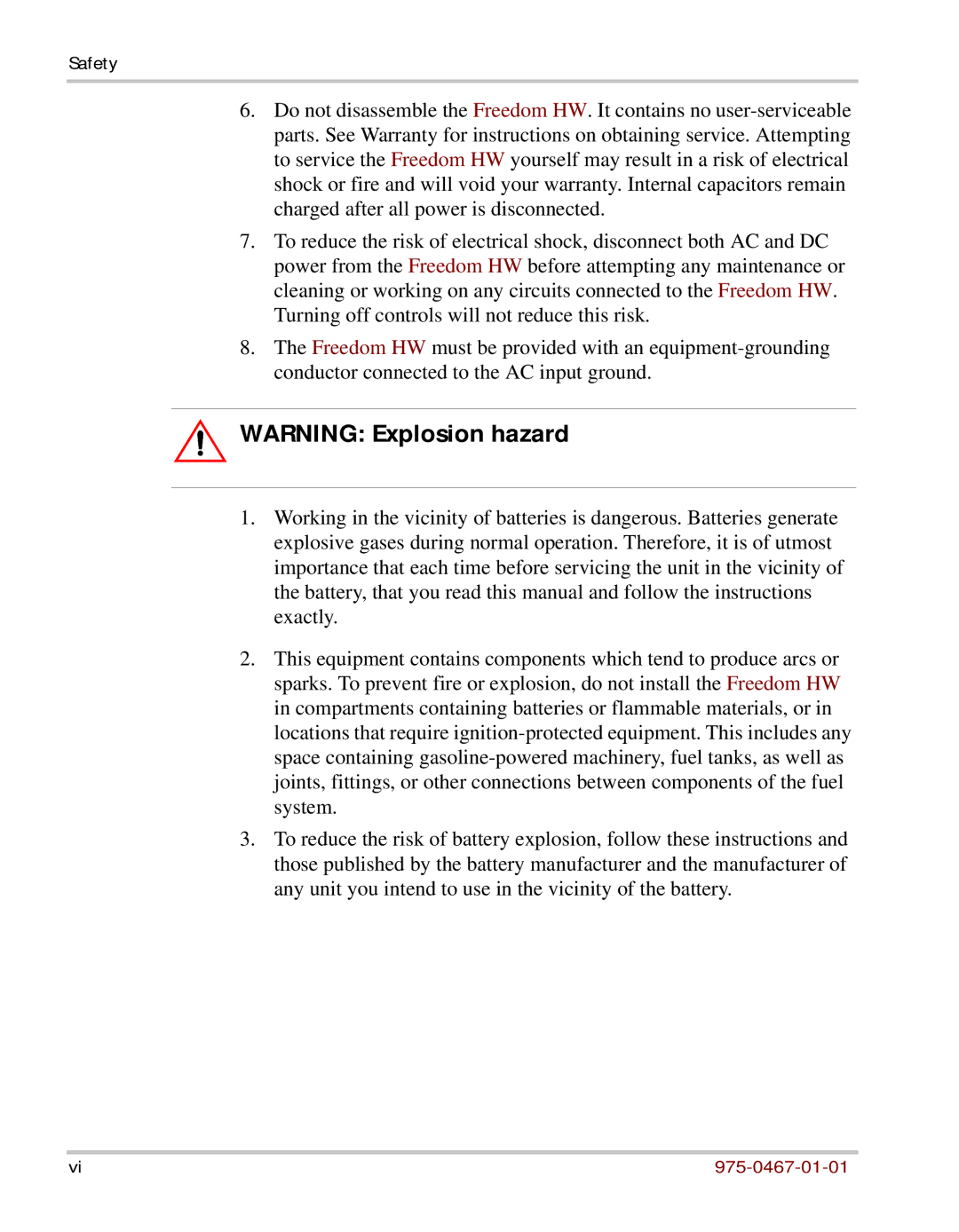 Xantrex Technology HW 1000 manual Safety 