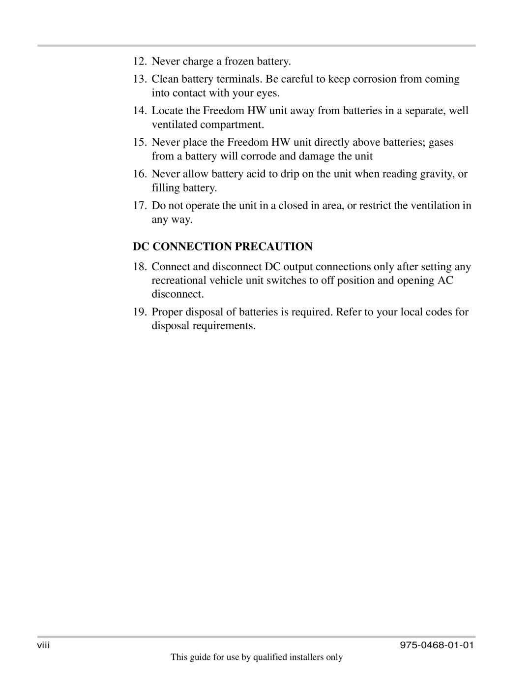 Xantrex Technology HW 1000 manual DC Connection Precaution 