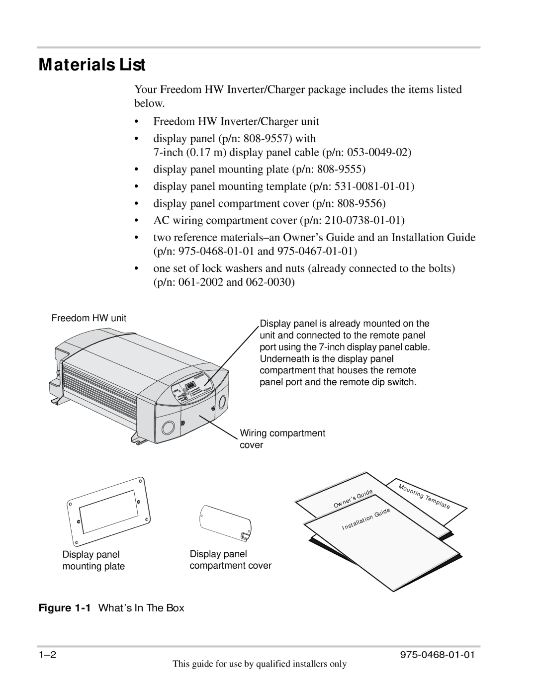 Xantrex Technology HW 1000 manual Materials List, 1What’s In The Box 