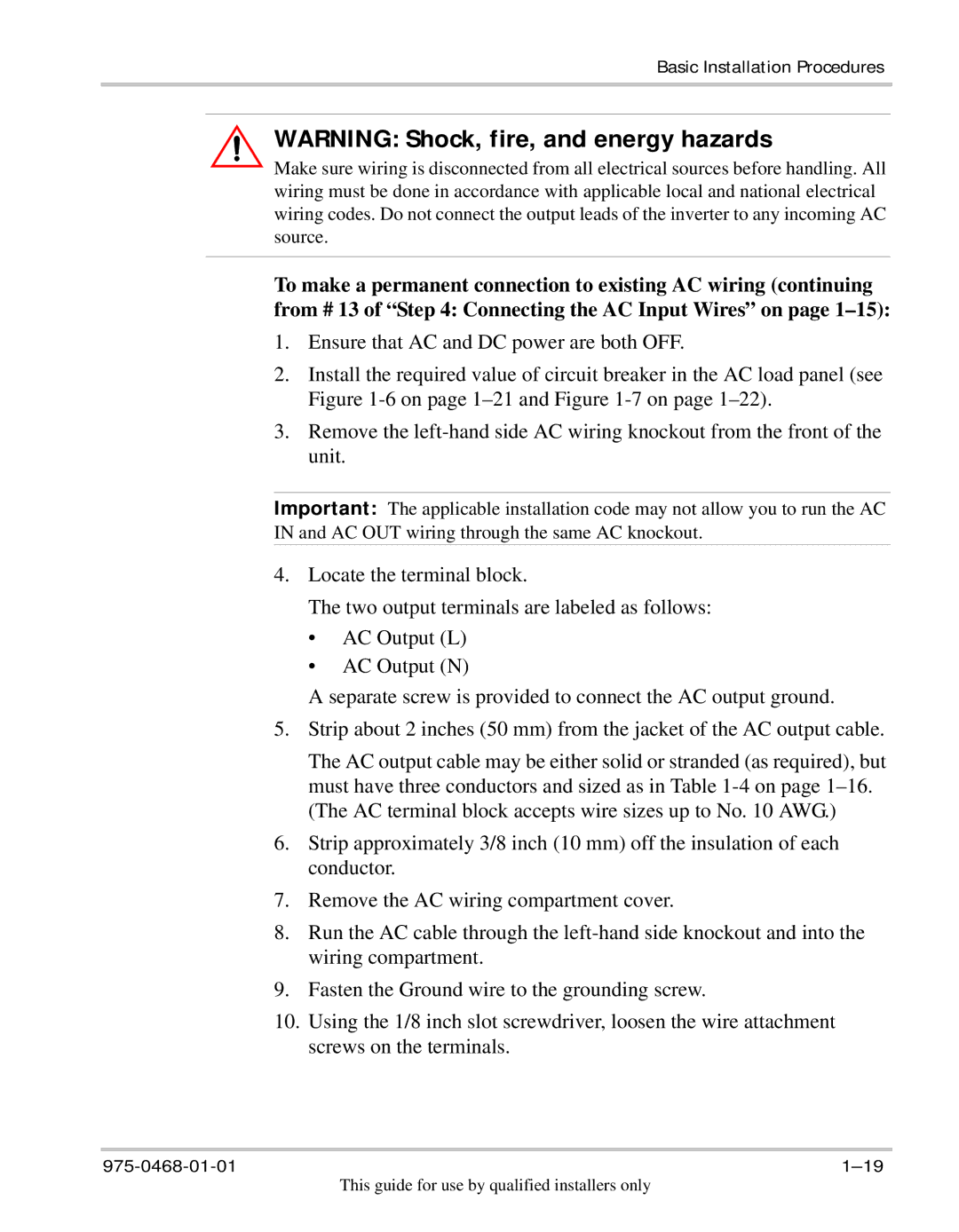 Xantrex Technology HW 1000 manual Basic Installation Procedures 