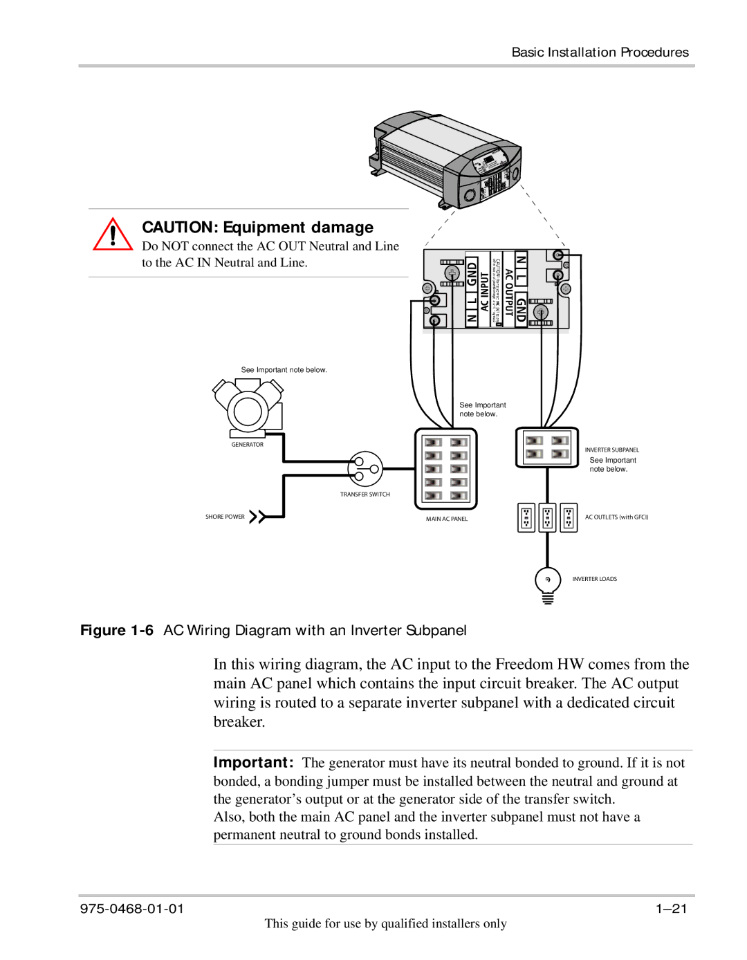 Xantrex Technology HW 1000 manual 6AC Wiring Diagram with an Inverter Subpanel 