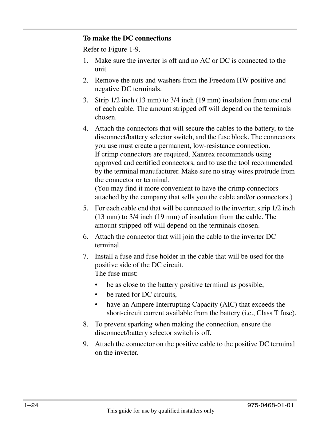 Xantrex Technology HW 1000 manual To make the DC connections 