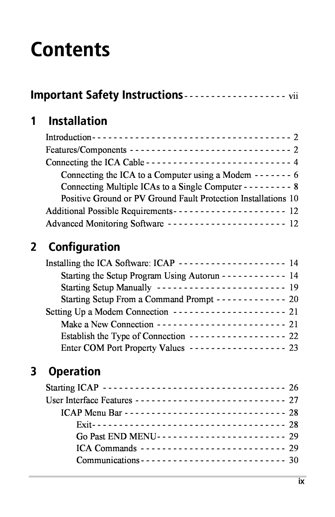 Xantrex Technology Inverter Communications Adapter manual Contents, Installation, Configuration, Operation 