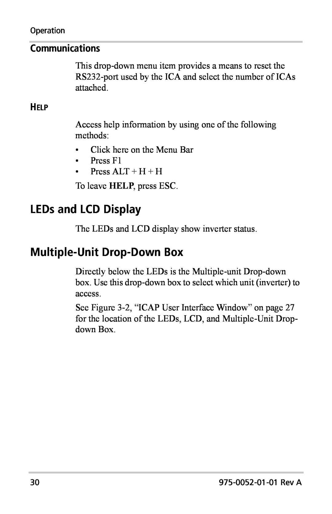 Xantrex Technology Inverter Communications Adapter manual LEDs and LCD Display, Multiple-Unit Drop-Down Box 