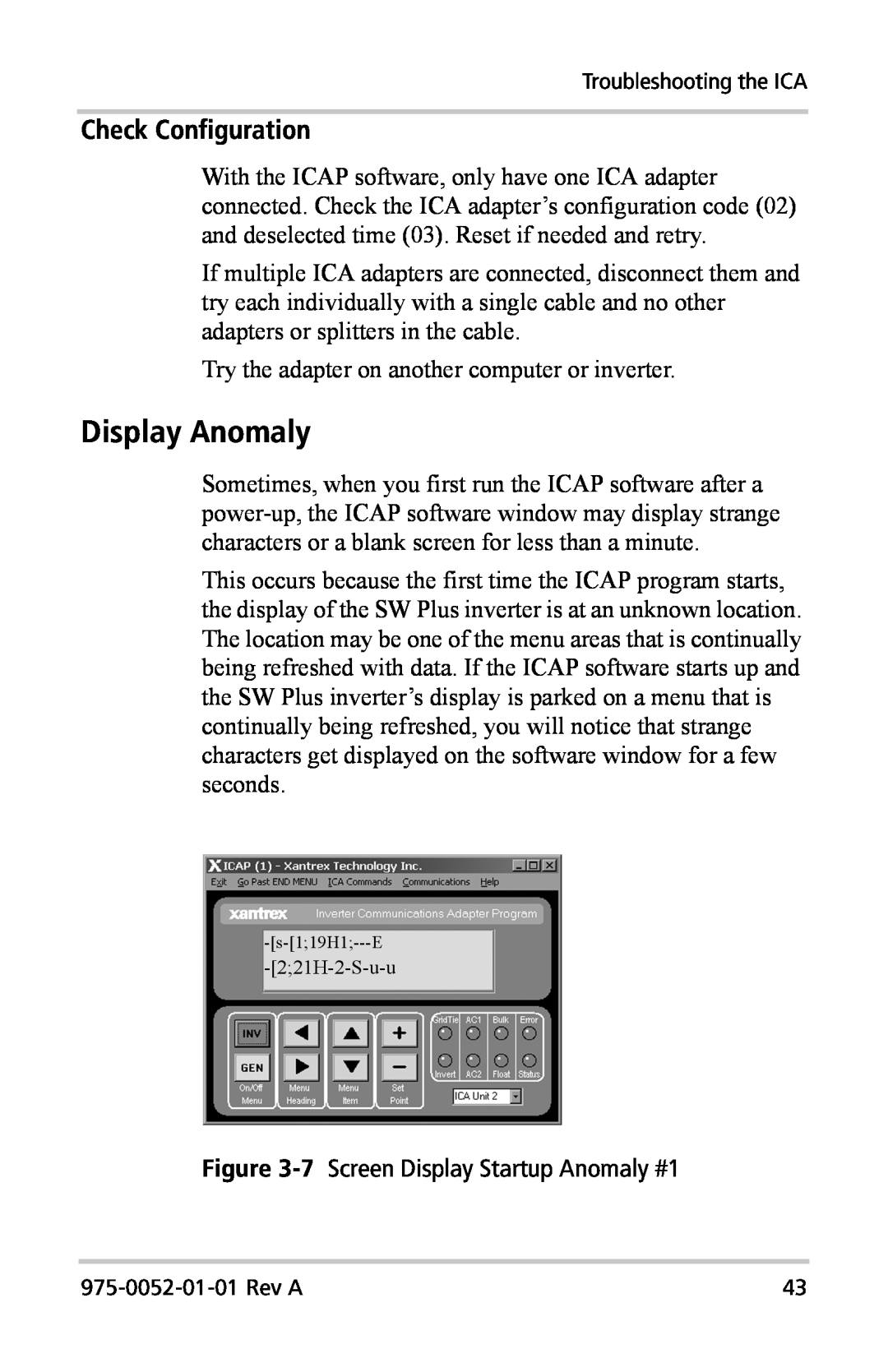 Xantrex Technology Inverter Communications Adapter manual Display Anomaly, Check Configuration 
