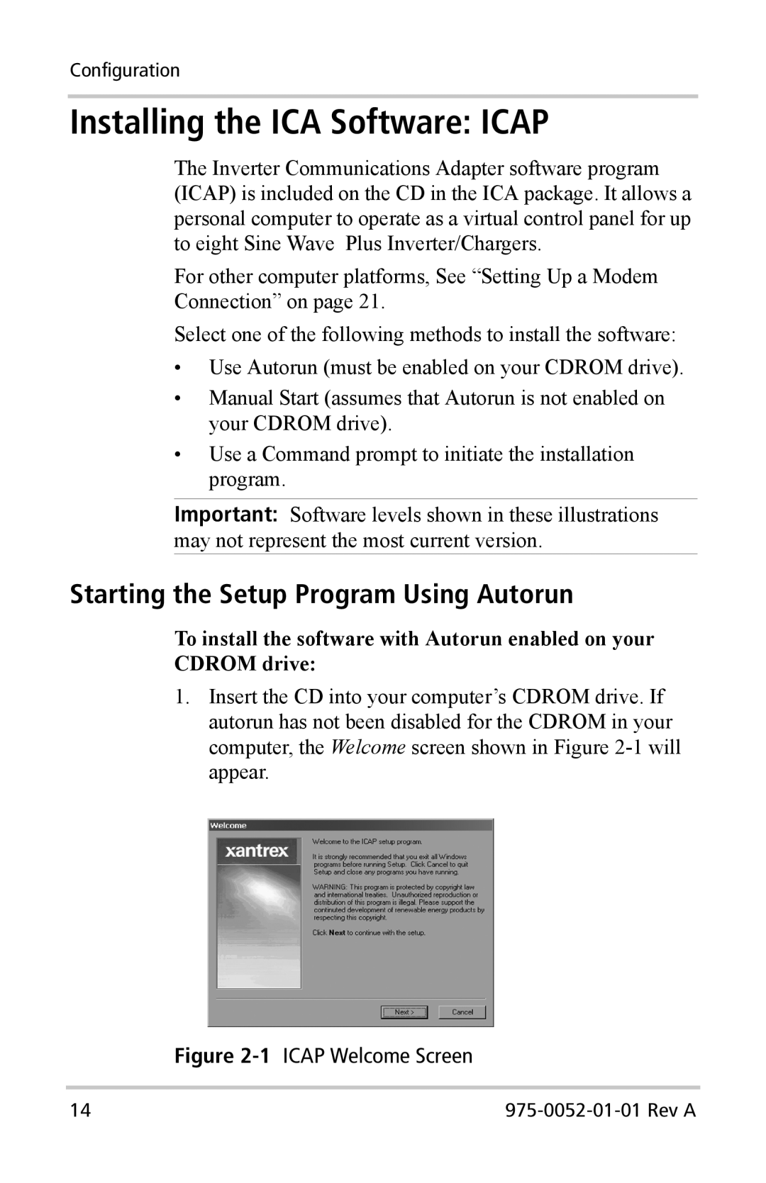 Xantrex Technology Inverter Communications Adapter manual Installing the ICA Software Icap 