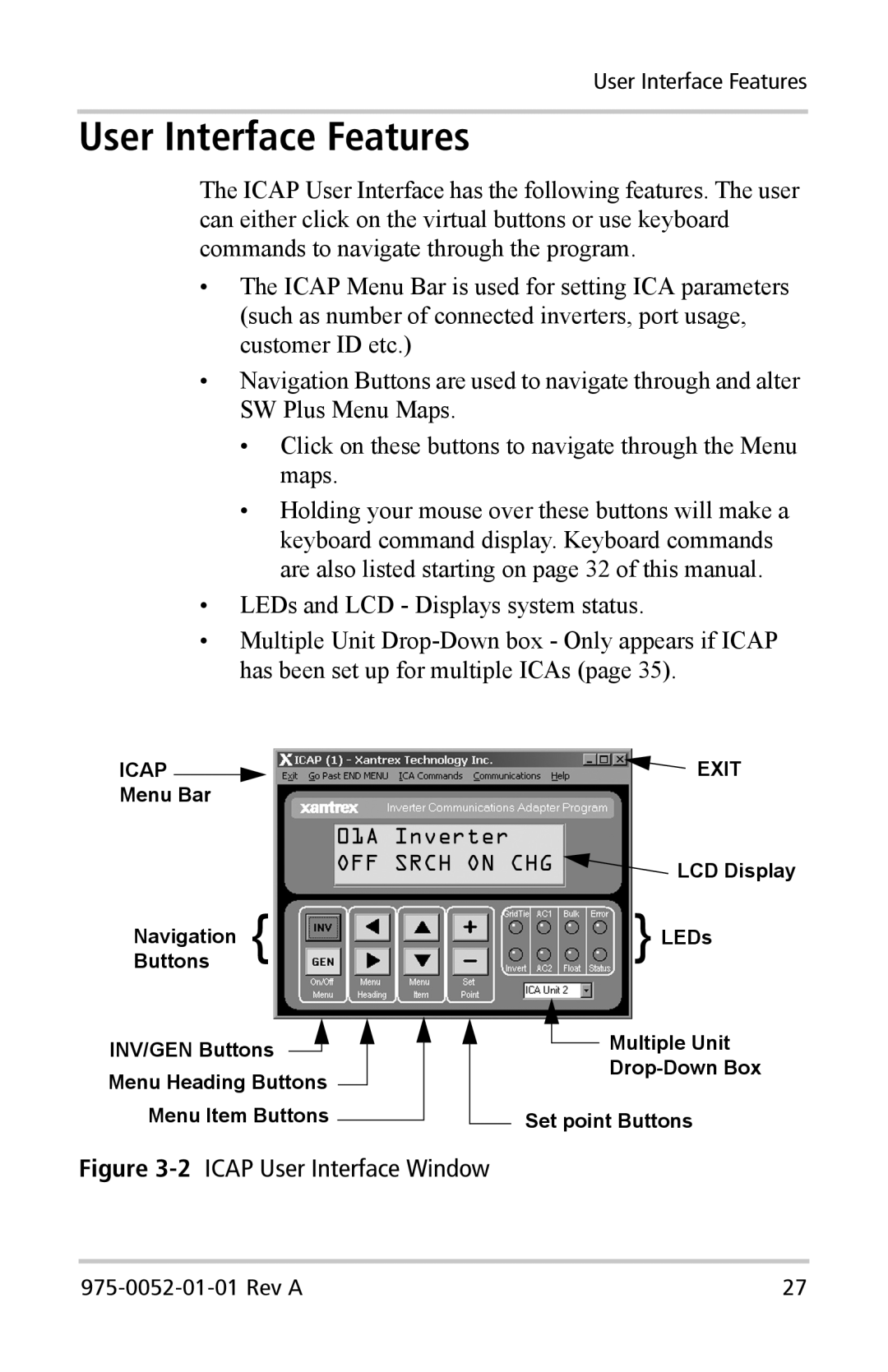 Xantrex Technology Inverter Communications Adapter manual User Interface Features, OFF Srch on CHG 