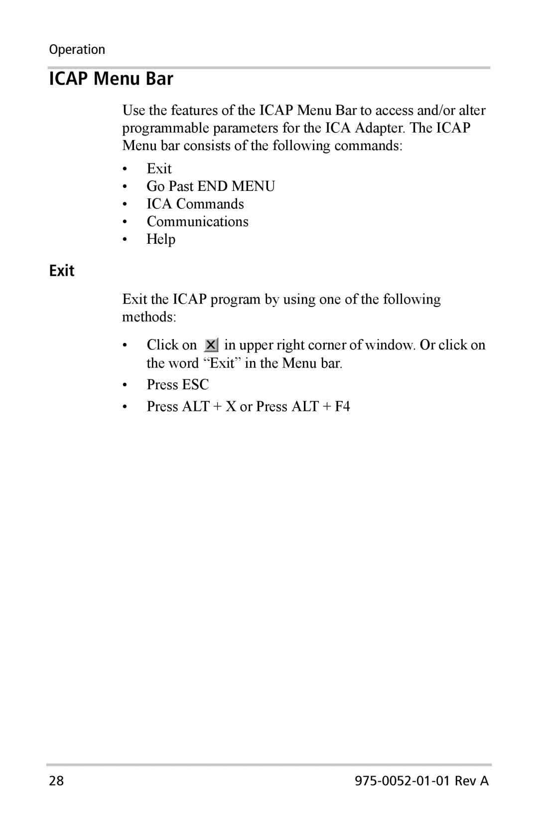 Xantrex Technology Inverter Communications Adapter manual Icap Menu Bar, Exit 