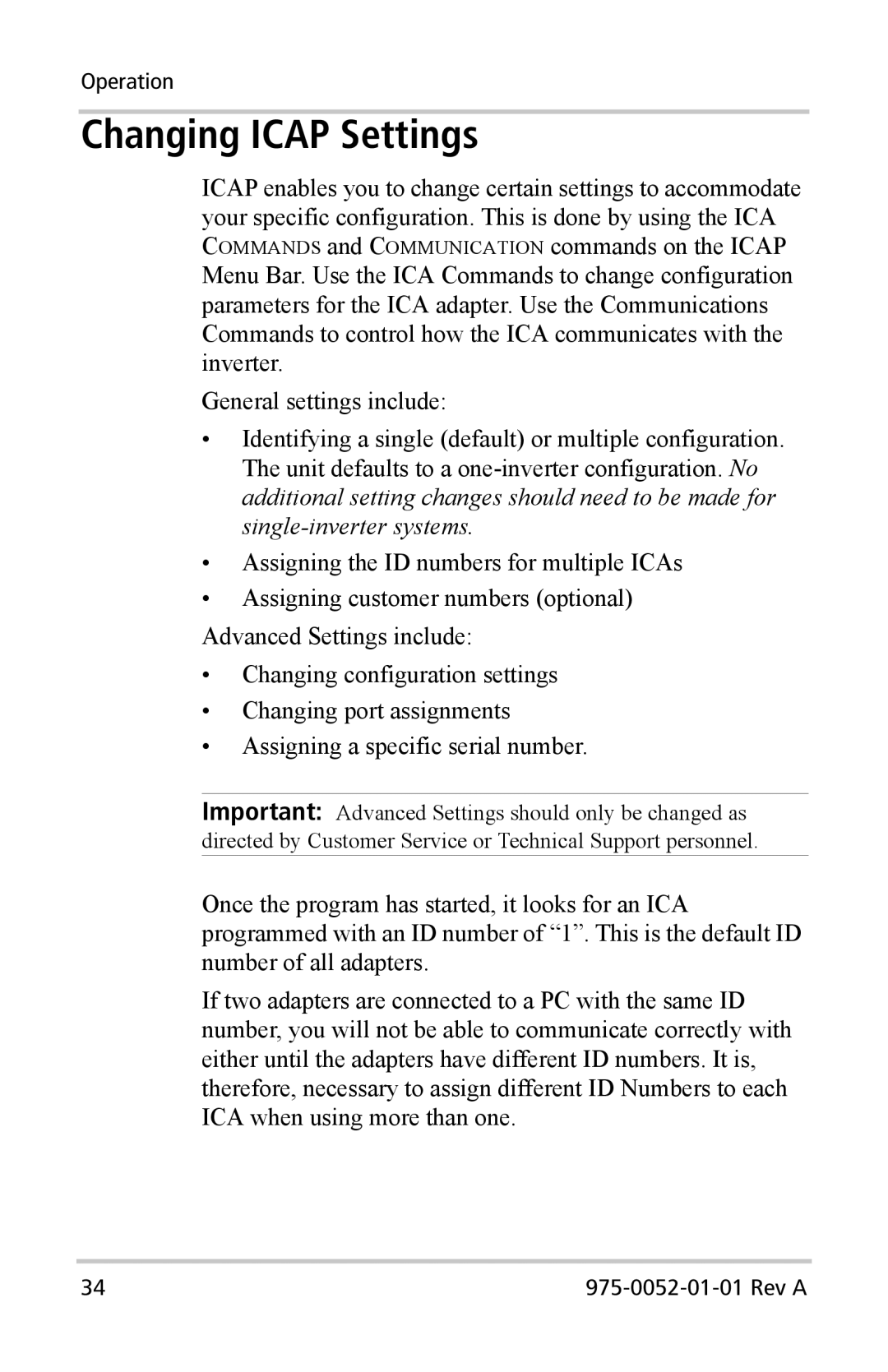 Xantrex Technology Inverter Communications Adapter manual Changing Icap Settings 