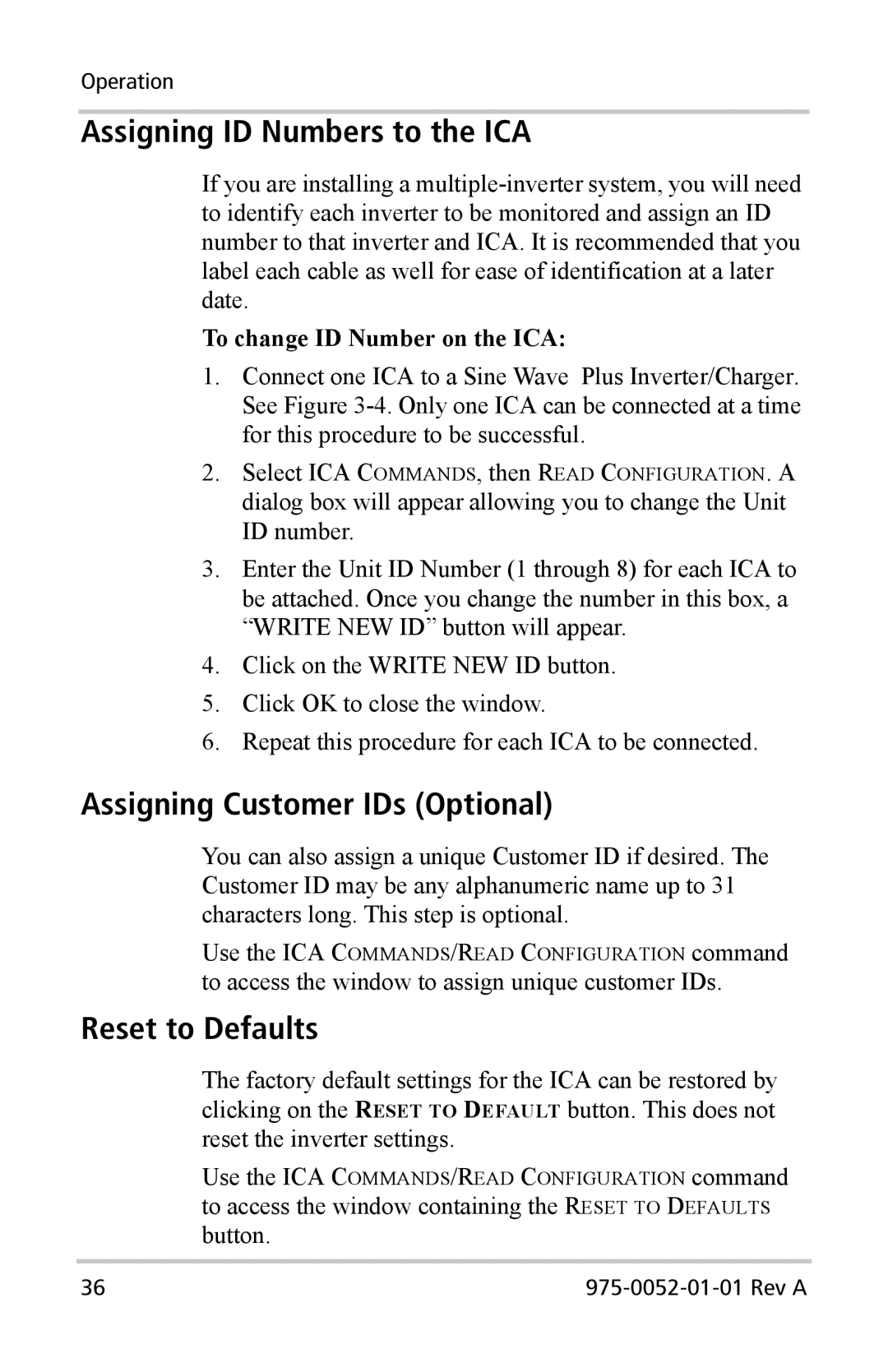 Xantrex Technology Inverter Communications Adapter manual Assigning ID Numbers to the ICA, Assigning Customer IDs Optional 