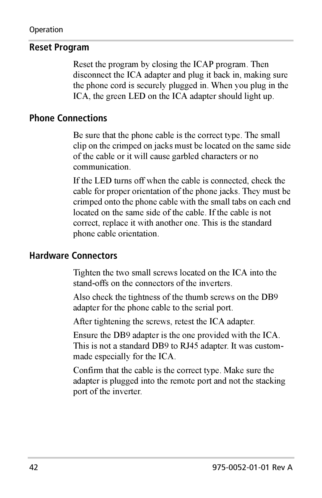 Xantrex Technology Inverter Communications Adapter manual Reset Program 