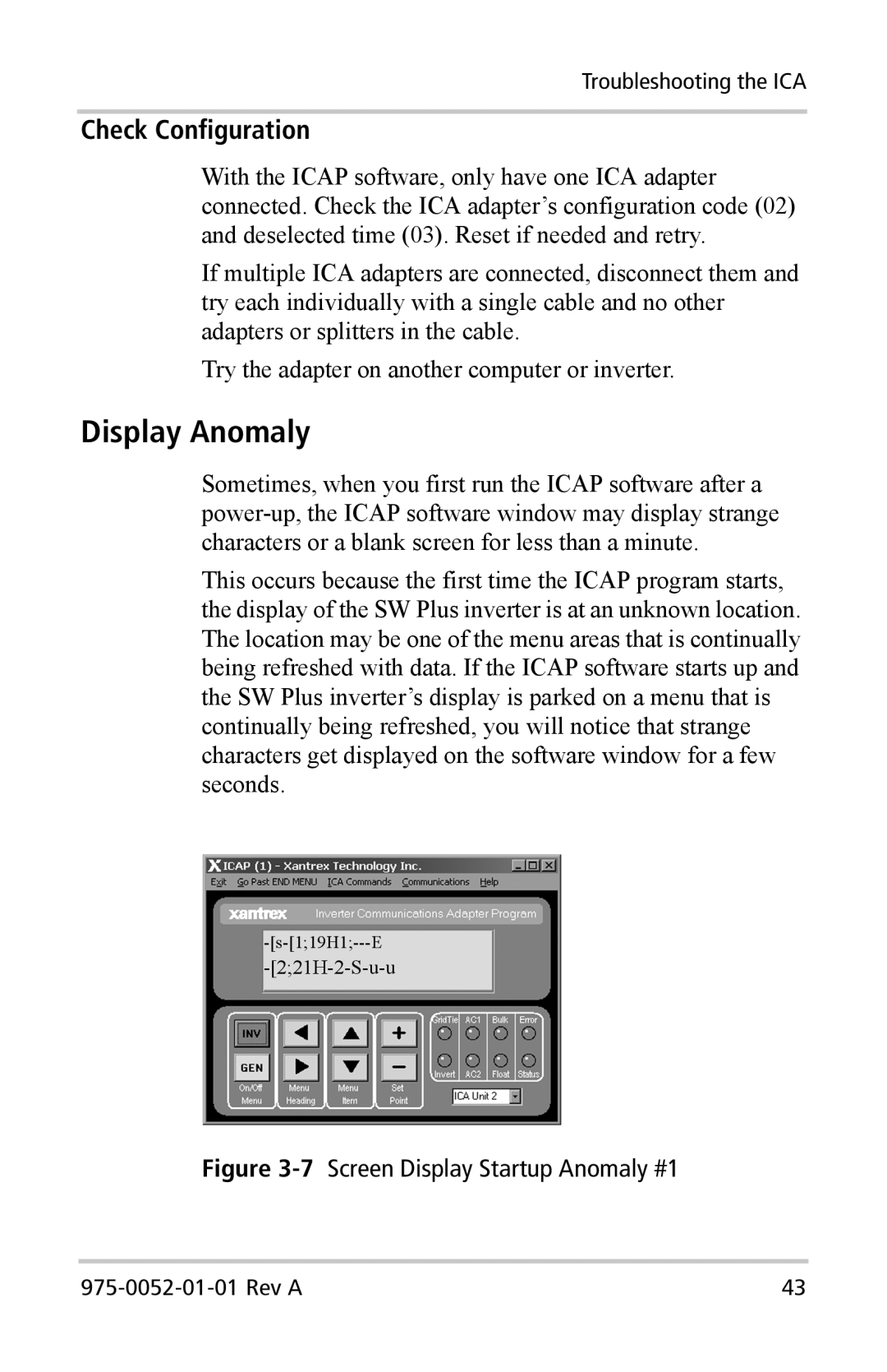 Xantrex Technology Inverter Communications Adapter manual Display Anomaly, Check Configuration 