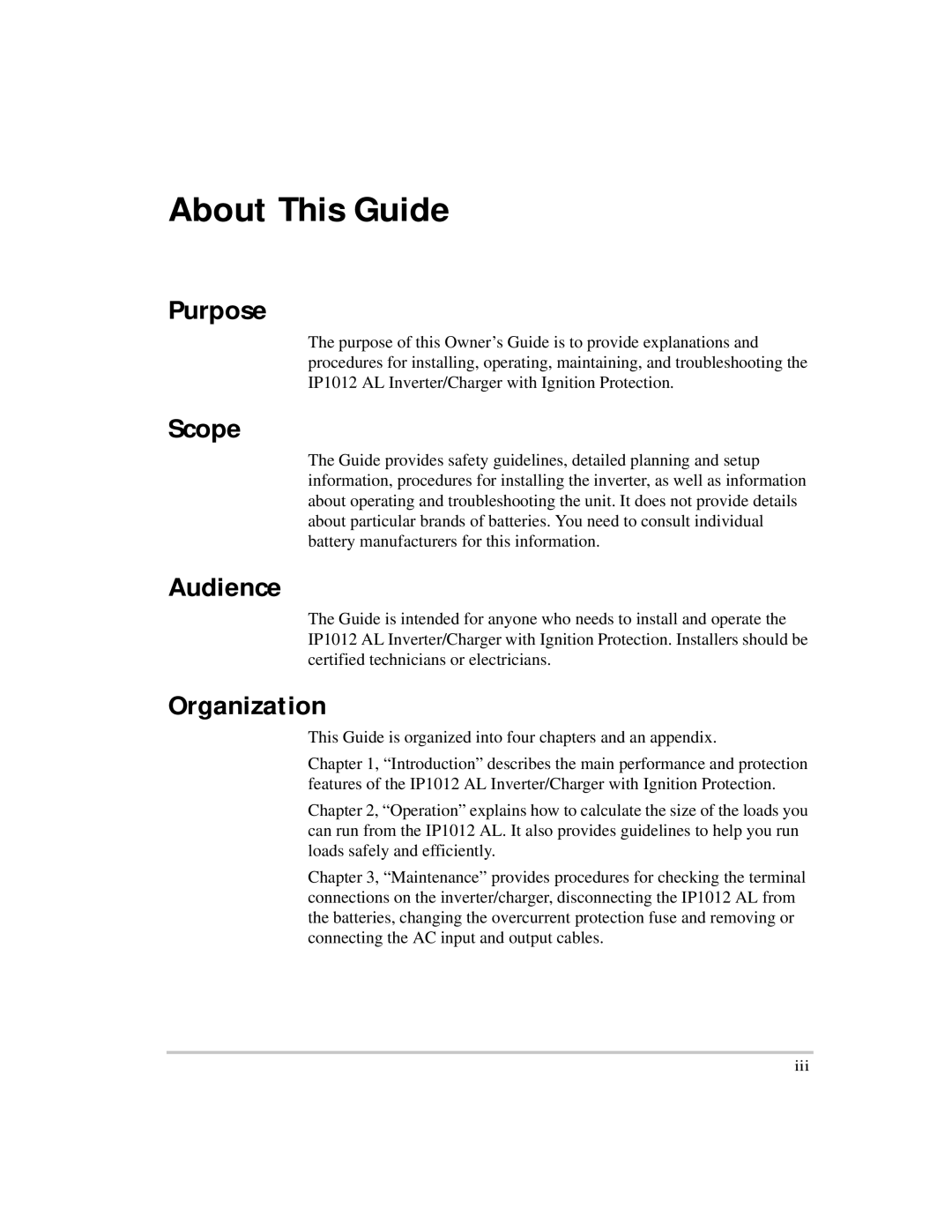 Xantrex Technology IP1012 AL manual Purpose, Scope, Audience, Organization 